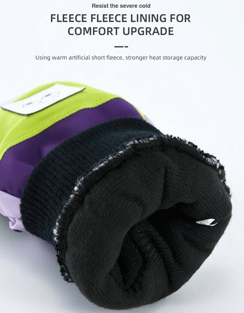 Close-up of ultralight thickened waterproof glove showing fleece lining for comfort against severe cold, ideal for women's skiing.